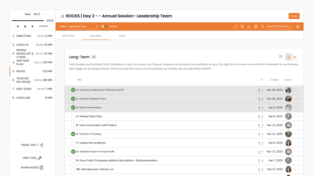 A screenshot of the Ninety Meetings tool