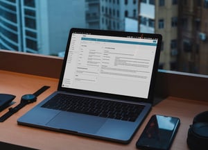A laptop sits on a desk with the screen showing a page from the Ninety app