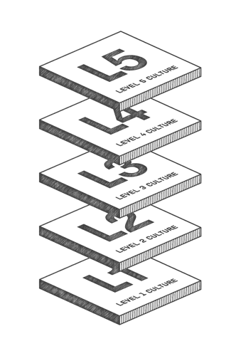 Five squares labeled L 1 through L 5 are arranged vertically. The bottom one reads Level 1 Culture and the top reads Level 5 Culture. Five squares labeled L 1 through L 5 are arranged vertically. The bottom one reads Level 1 Culture and the top reads Level 5 Culture.