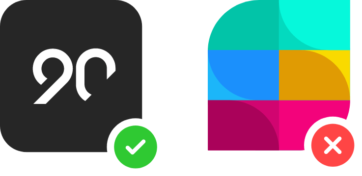 Side-by-side logos of Ninety and Strety. Ninety logo on the left with a green check mark, Strety logo on the right with a red X.