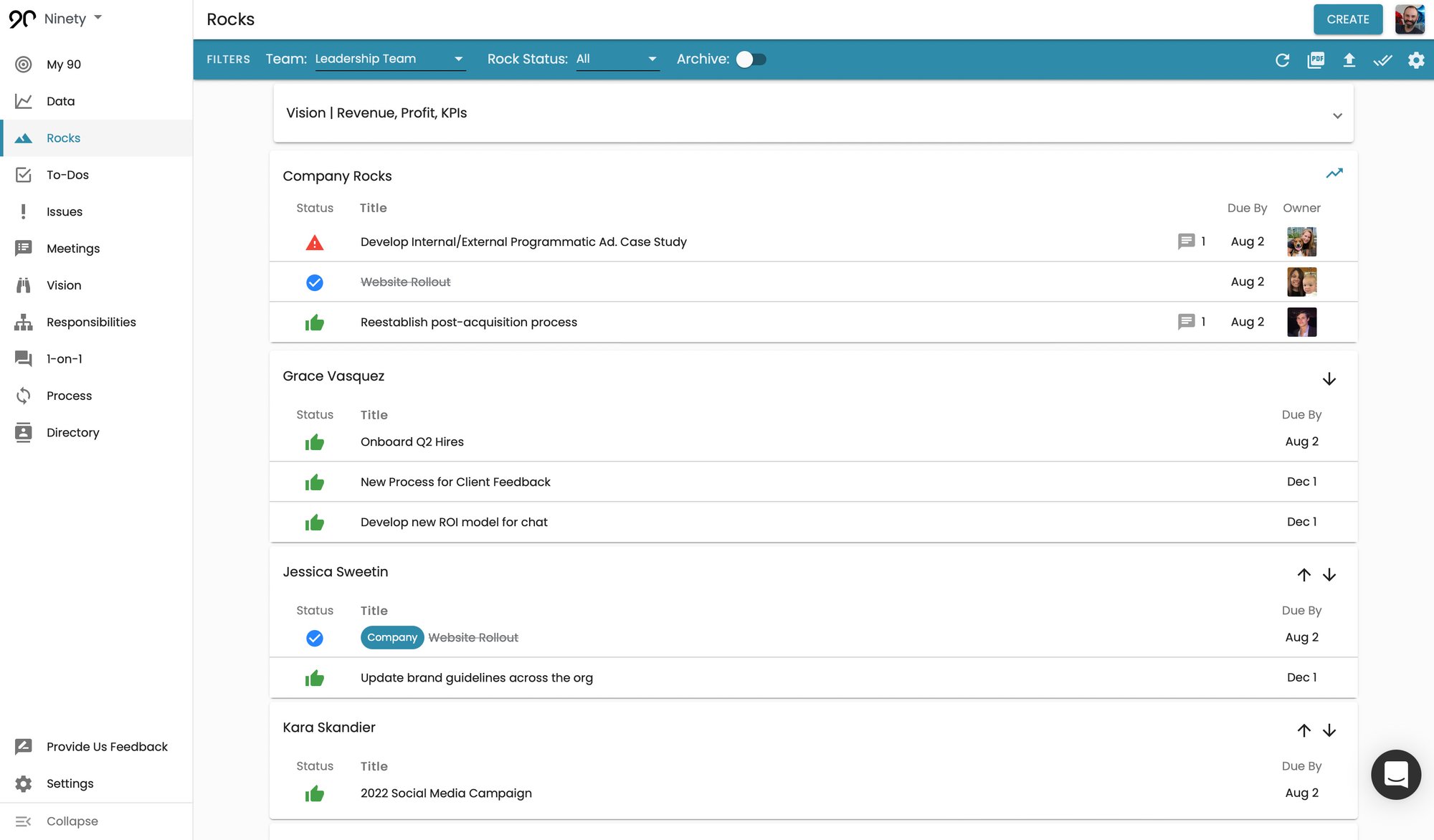 A screenshot of the Rocks tool from the Ninety app