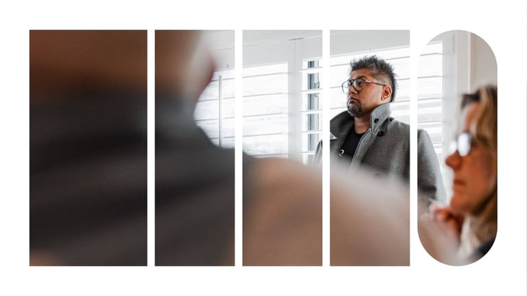 Tim Weerasiri and Meg Mayhugh of Ninety listening in a meeting
