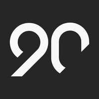 white 90 logo on a black background