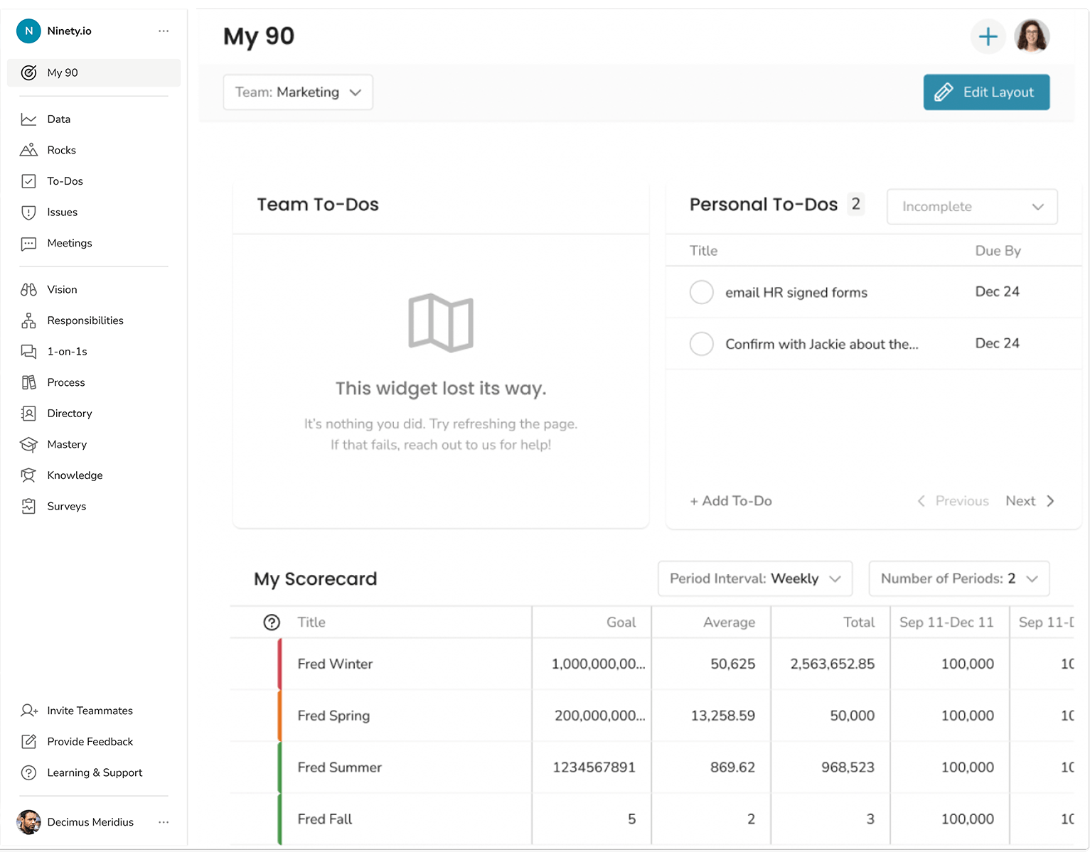 A screenshot of the My90 user interface, with the classic light mode (dual mode off).