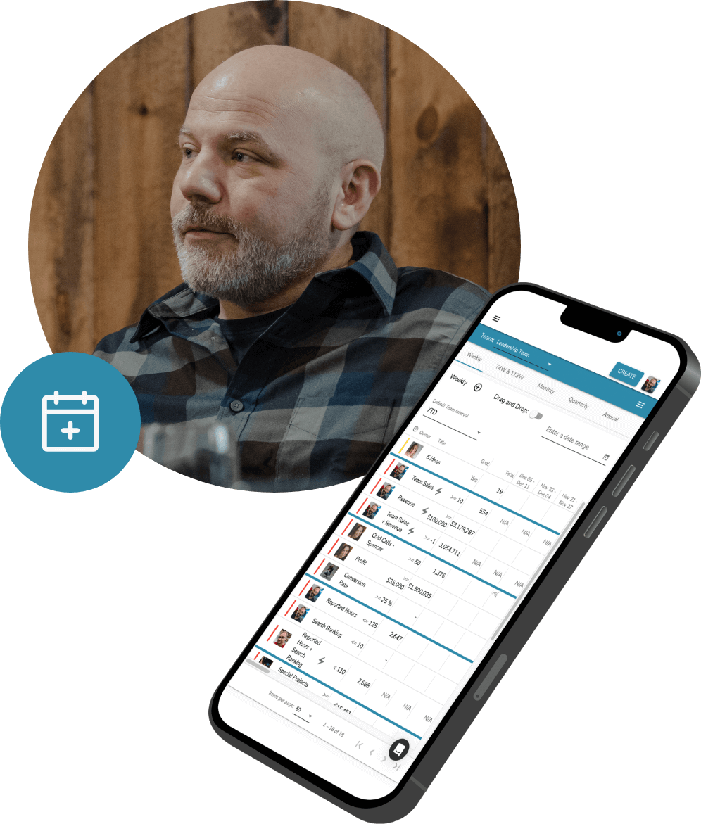 A man in a plaid shirt is shown in the background, with a smartphone displaying the Ninety app in the foreground.