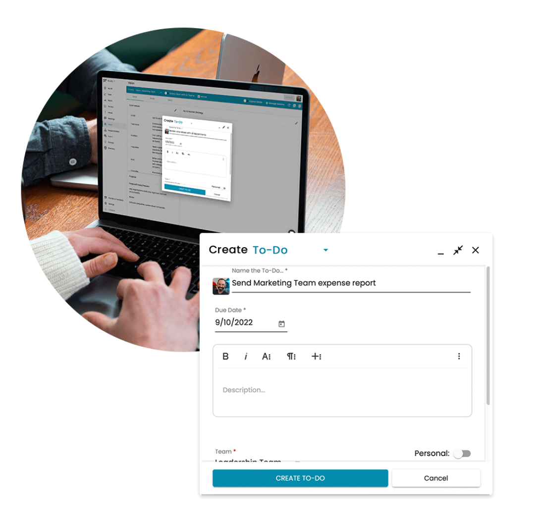 A user creates a to-do using Ninety.io's To-Dos tool