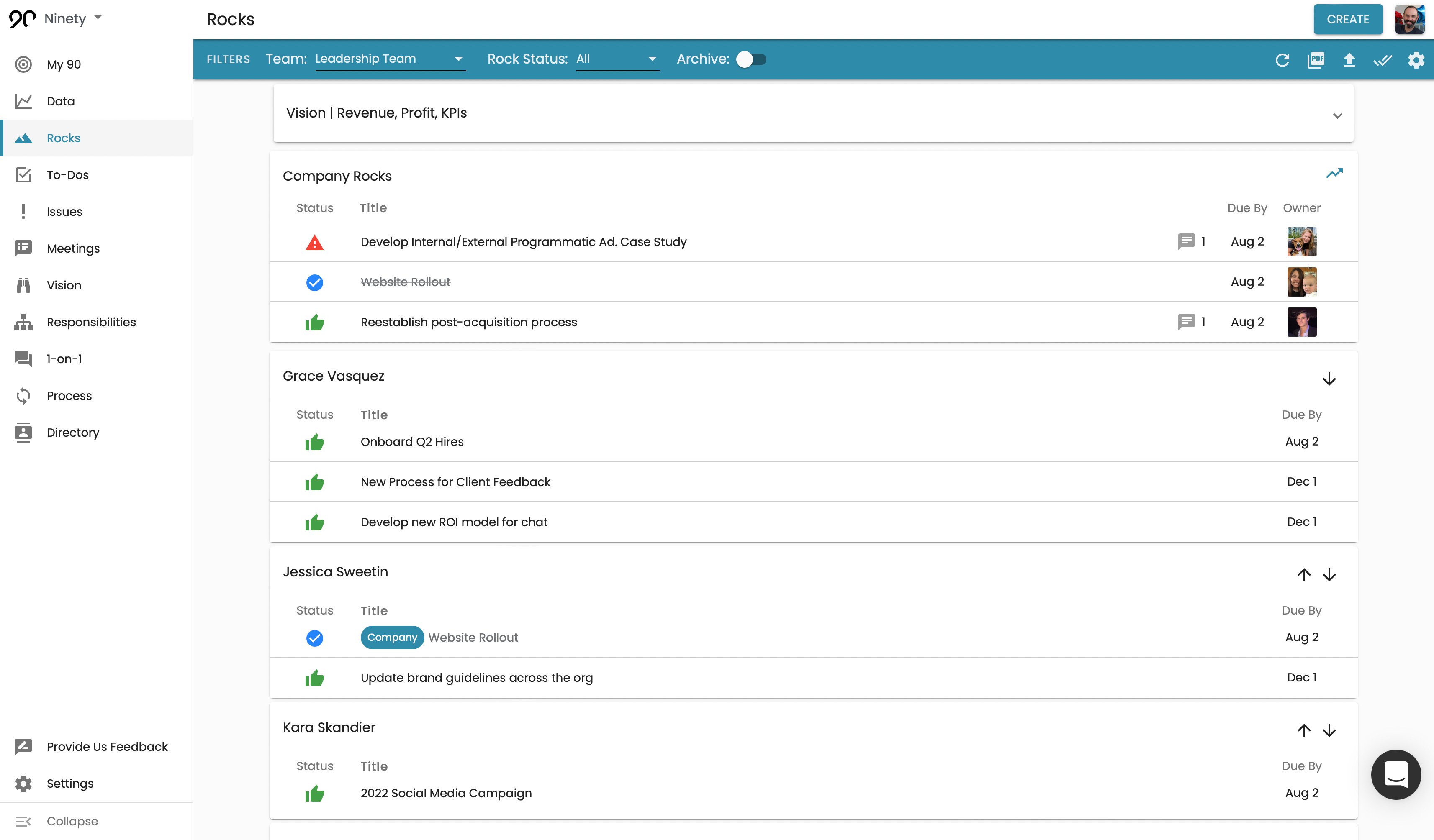 A screenshot of the Rocks tool from the Ninety app
